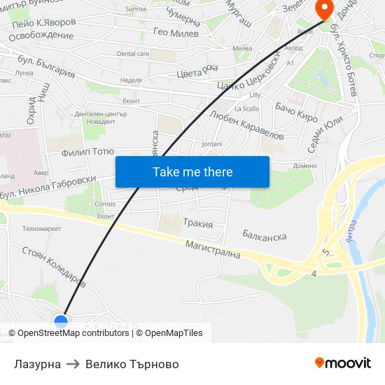 Лазурна to Велико Търново map