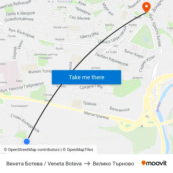 Венета Ботева / Veneta Boteva to Велико Търново map