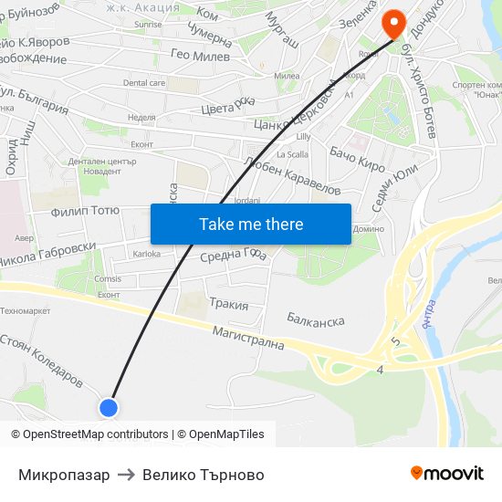 Микропазар to Велико Търново map