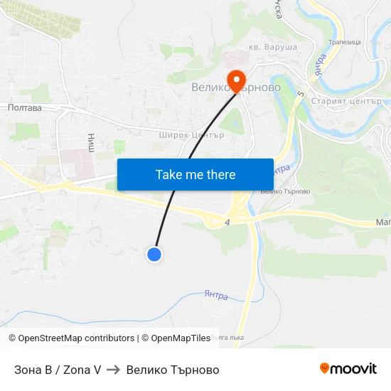 Зона В / Zona V to Велико Търново map