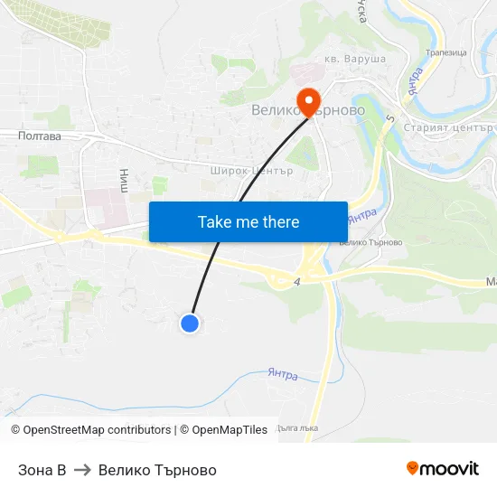 Зона В to Велико Търново map