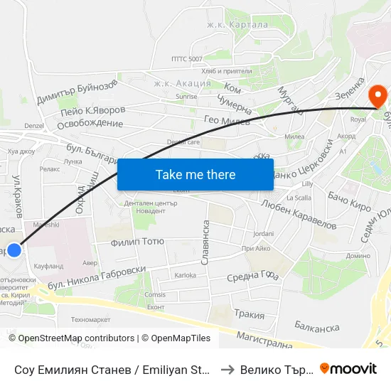 Соу Емилиян Станев / Emiliyan Stanev School to Велико Търново map