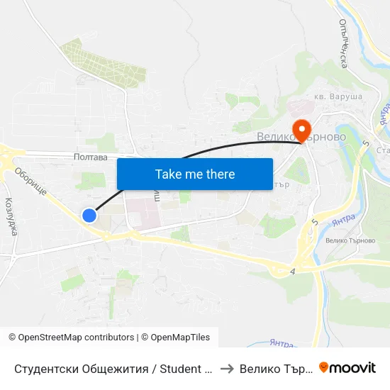 Студентски Общежития / Student Dormitories to Велико Търново map