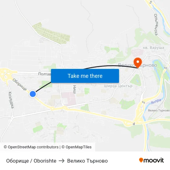 Оборище / Oborishte to Велико Търново map