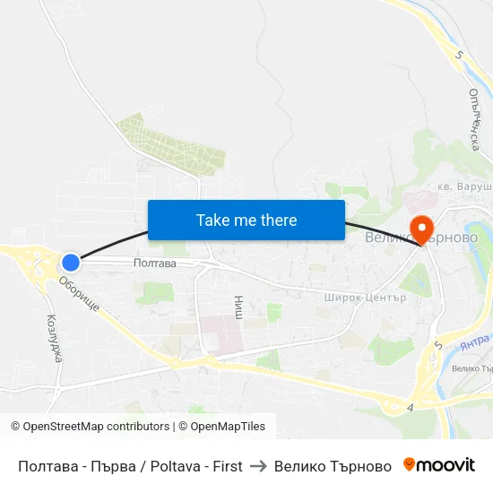 Полтава - Първа / Poltava - First to Велико Търново map