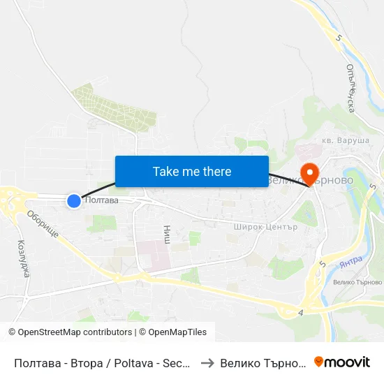 Полтава - Втора / Poltava - Second to Велико Търново map