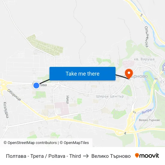 Полтава - Трета / Poltava - Third to Велико Търново map