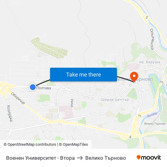 Военен Университет - Втора to Велико Търново map