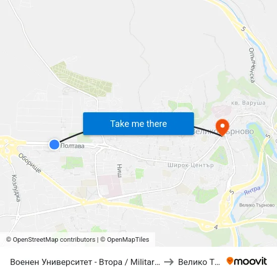 Военен Университет - Втора / Military University - Second to Велико Търново map