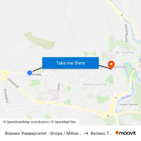 Военен Университет - Втора / Military University - Second to Велико Търново map