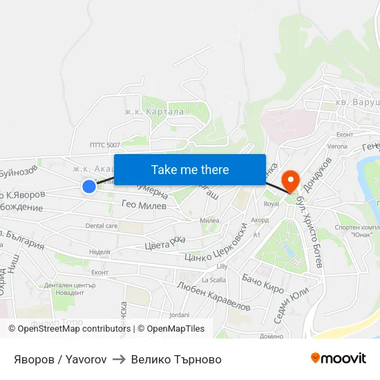 Яворов / Yavorov to Велико Търново map