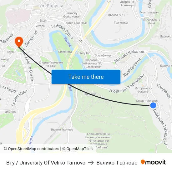 Вту / University Of Veliko Tarnovo to Велико Търново map