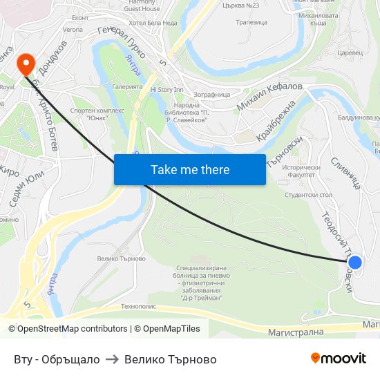 Вту - Обръщало / University Of Veliko Tarnovo - Terminus to Велико Търново map