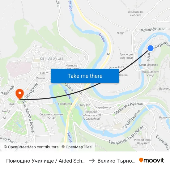 Помощно Училище / Aided School to Велико Търново map