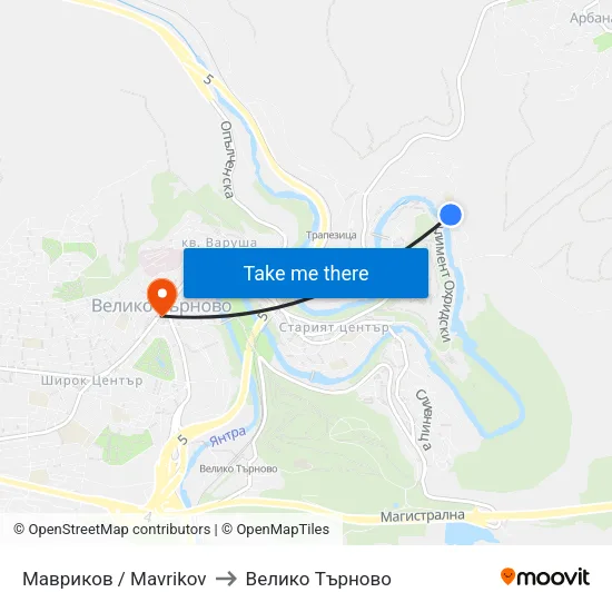 Мавриков / Mavrikov to Велико Търново map