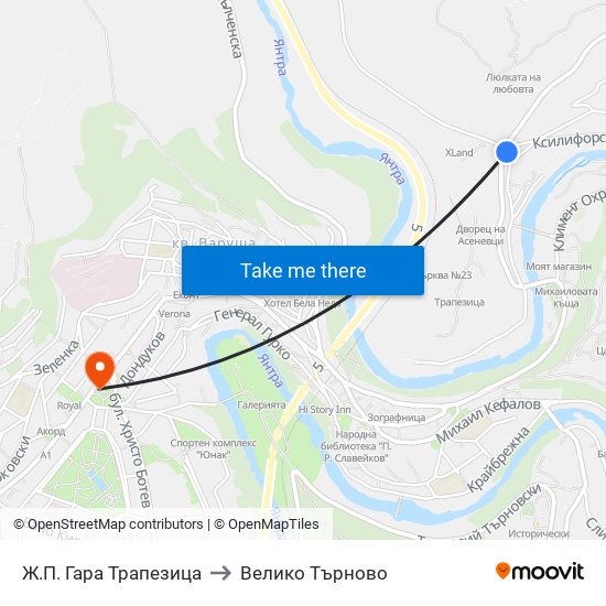 Ж.П. Гара Трапезица to Велико Търново map