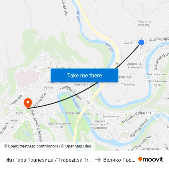 Жп Гара Трапезица / Trapezitsa Train Station to Велико Търново map