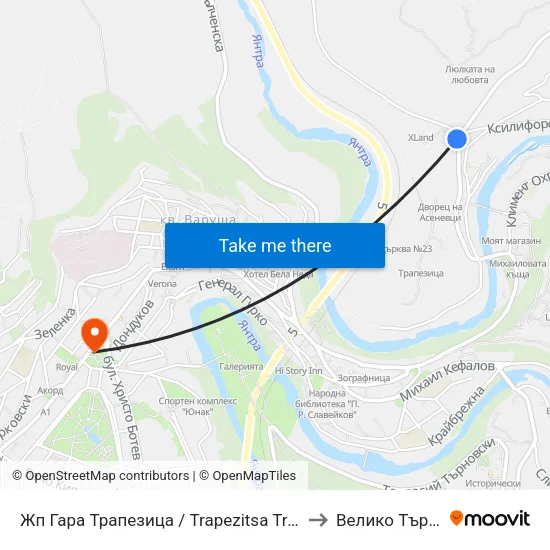 Жп Гара Трапезица / Trapezitsa Train Station to Велико Търново map
