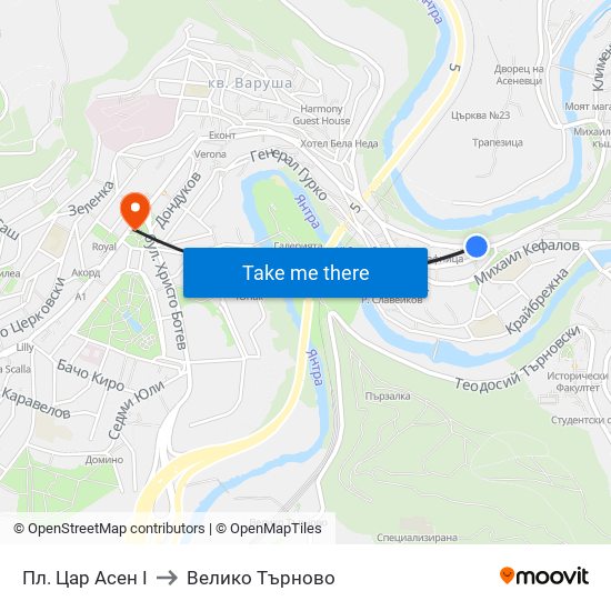 Пл. Цар Асен I to Велико Търново map