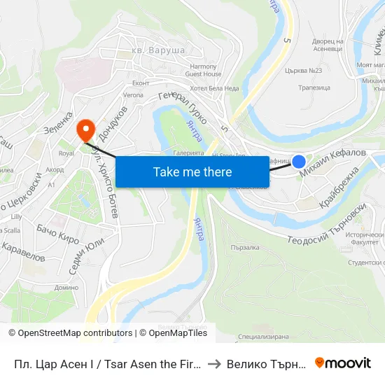 Пл. Цар Асен I / Tsar Asen the First Sq. to Велико Търново map