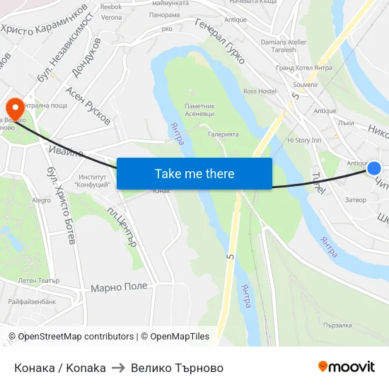 Конака / Konaka to Велико Търново map