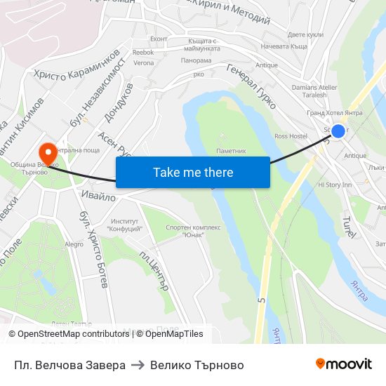 Пл. Велчова Завера to Велико Търново map