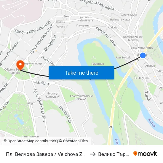 Пл. Велчова Завера / Velchova Zavera Sq. to Велико Търново map