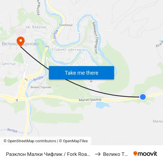 Разклон Малки Чифлик / Fork Road For Malki Chiflik to Велико Търново map