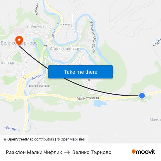 Разклон Малки Чифлик to Велико Търново map