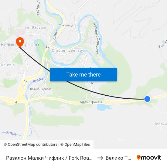 Разклон Малки Чифлик / Fork Road For Malki Chiflik to Велико Търново map