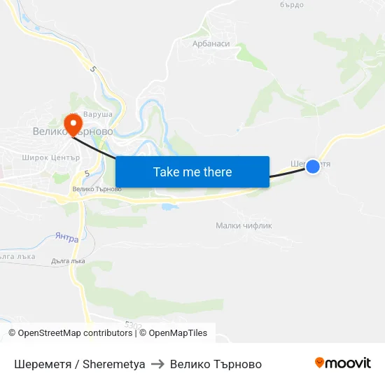 Шереметя / Sheremetya to Велико Търново map