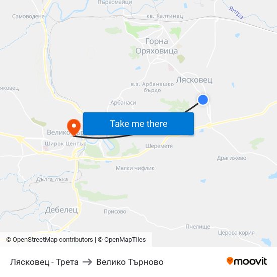 Лясковец - Трета to Велико Търново map