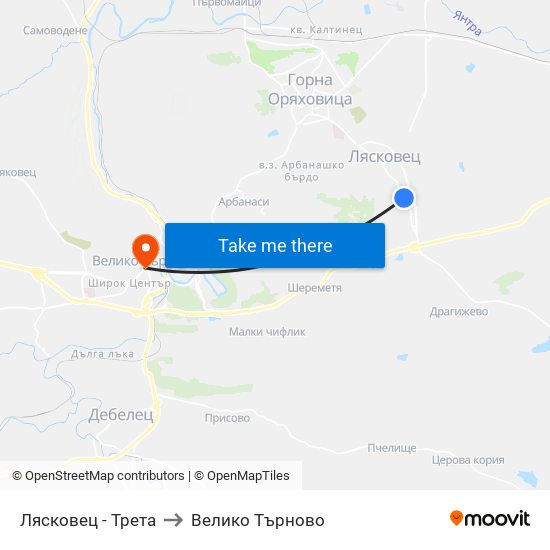 Лясковец - Трета (Никола Усенлиев) / Lyaskovets - Third (Nikola Usenliev) to Велико Търново map