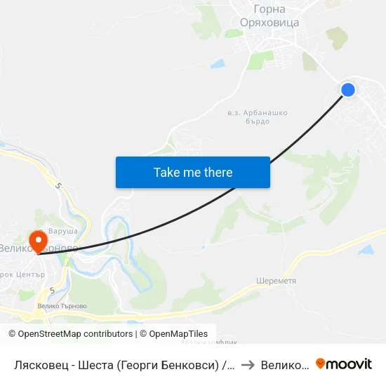 Лясковец - Шеста (Георги Бенковси) / Lyaskovets - Sixth (Georgi Benkovski) to Велико Търново map