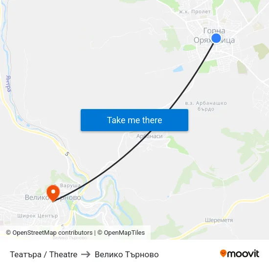 Театъра / Theatre to Велико Търново map