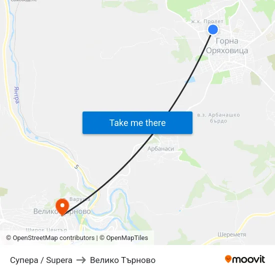 Супера / Supera to Велико Търново map