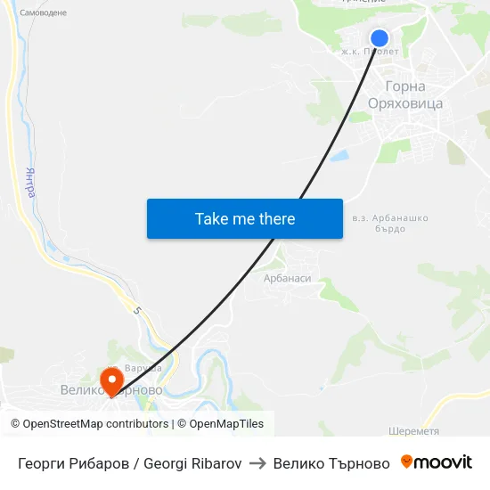 Георги Рибаров / Georgi Ribarov to Велико Търново map