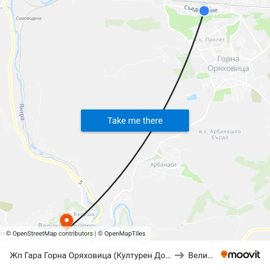 Жп Гара Горна Оряховица (Културен Дом) / Gorna Oryahovitsa Train Station (House Of Culture) to Велико Търново map