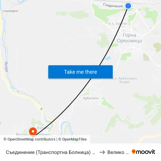 Съединение (Транспортна Болница) / Saedinenie (Transport Hospital) to Велико Търново map