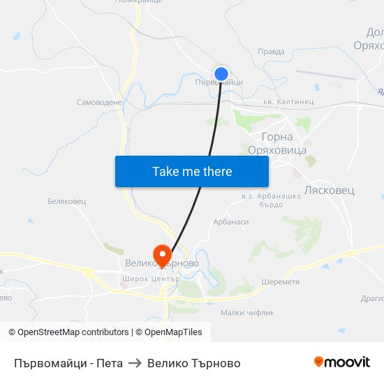 Първомайци - Пета to Велико Търново map