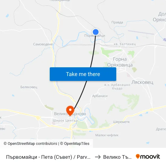 Първомайци - Пета (Съвет) / Parvomaytsi - Fifth to Велико Търново map