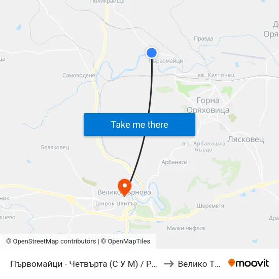 Първомайци - Четвърта (С У М) / Parvomaytsi - Fourth to Велико Търново map