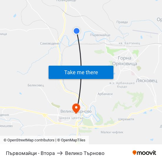 Първомайци - Втора to Велико Търново map