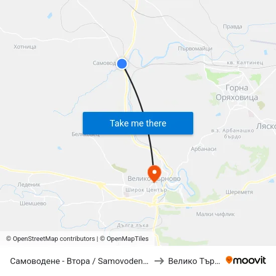 Самоводене - Втора / Samovodene - Second to Велико Търново map