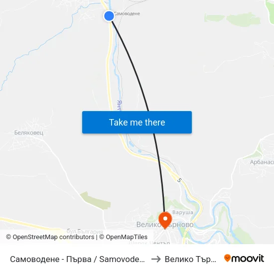 Самоводене - Първа / Samovodene - First to Велико Търново map