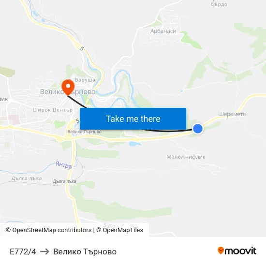 Е772/4 to Велико Търново map