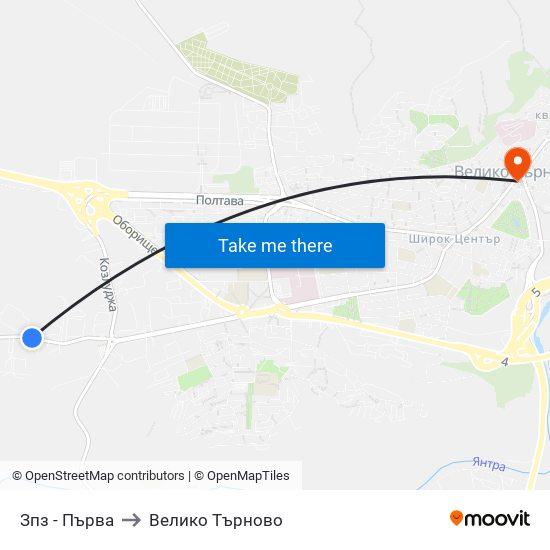 Зпз - Първа to Велико Търново map