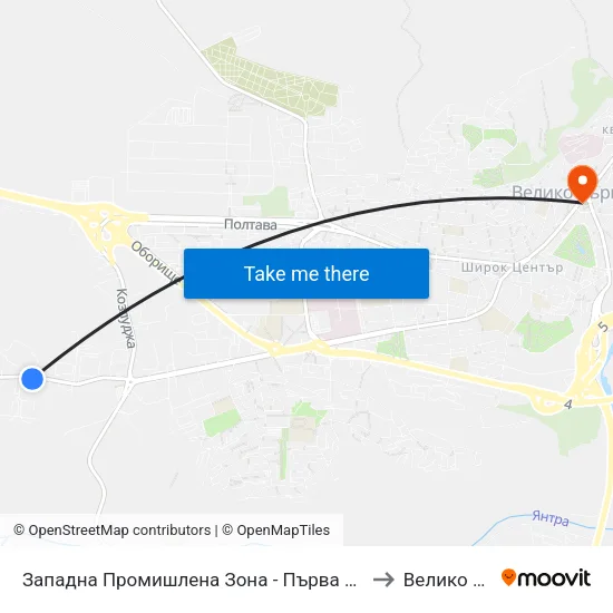 Западна Промишлена Зона - Първа / West Industrial Zone - First to Велико Търново map