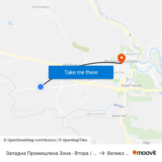 Западна Промишлена Зона - Втора / West Industrial Zone - Second to Велико Търново map