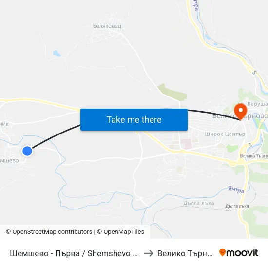 Шемшево - Първа / Shemshevo - First to Велико Търново map